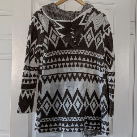{Moda} Tribal Print Hooded Cardigan - Picture 5 of 6